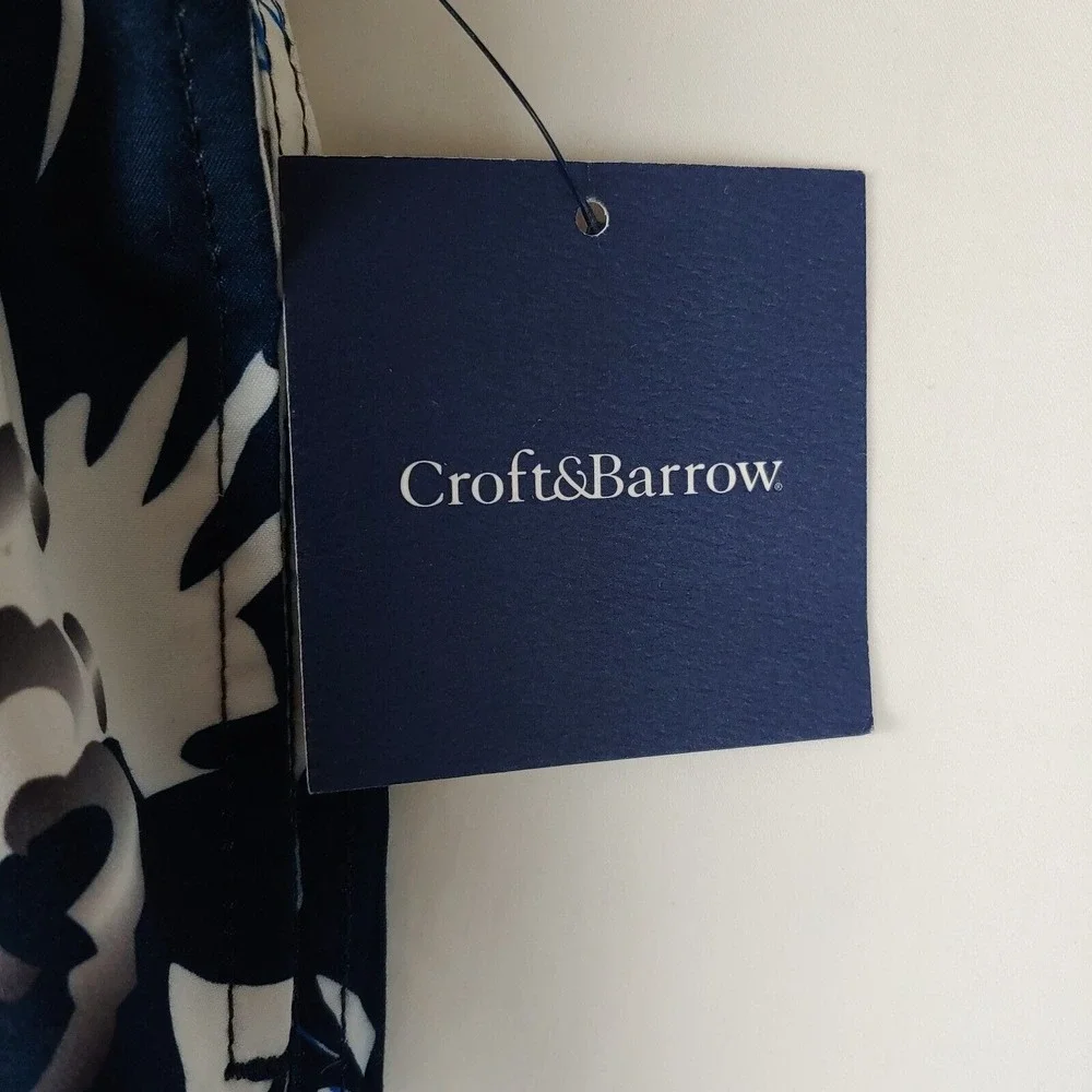 NWT Croft & Barrow Swim Trunks Mens Small White Blue Floral Brief Lined‎ Shorts